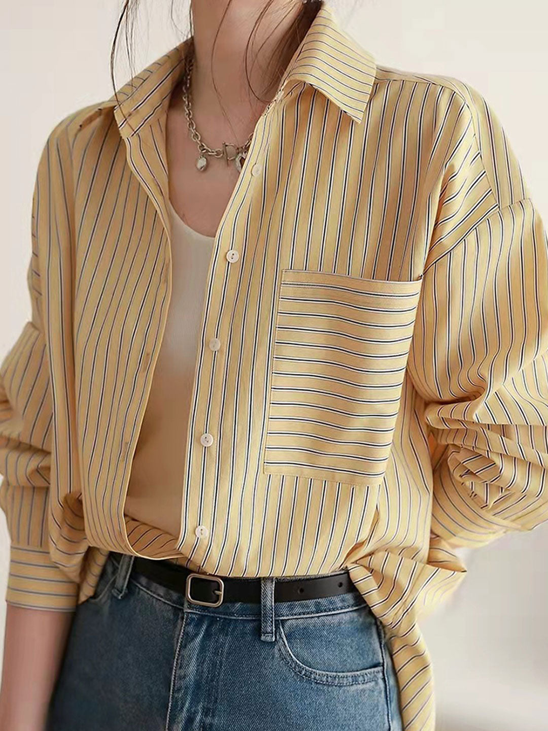 Bailey Loose Lapel Striped Shirt
