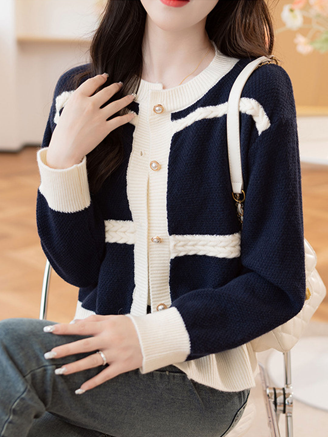 Grace Classic Crew Neck Knitted Cardigan