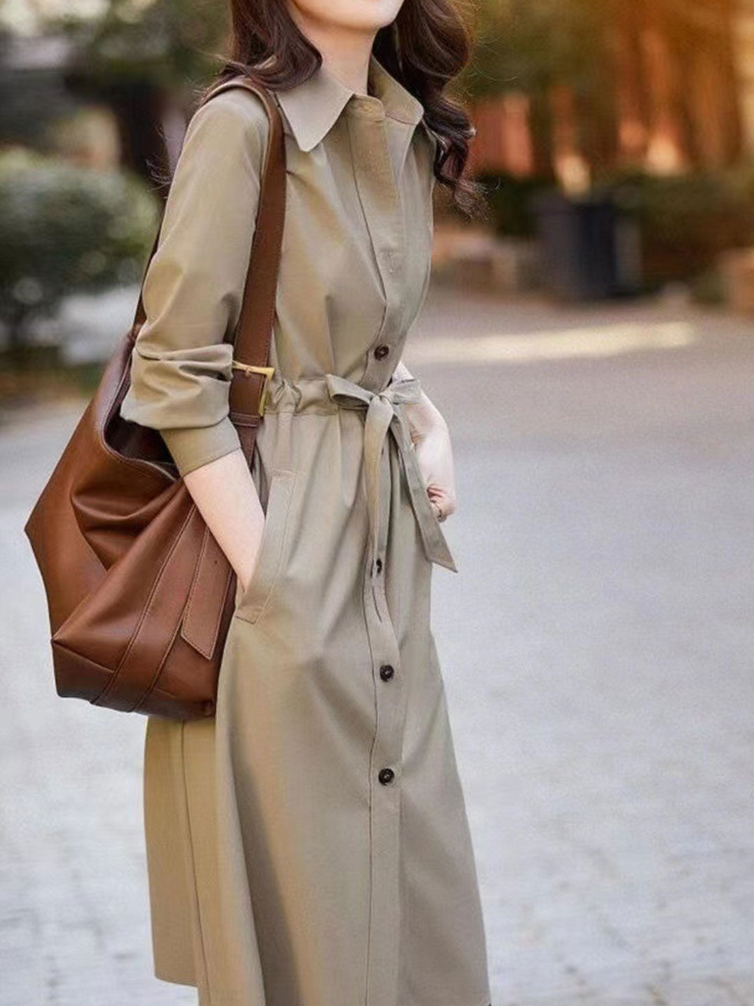 Jessica Elegant Polo Collar Solid Color Trench Coat
