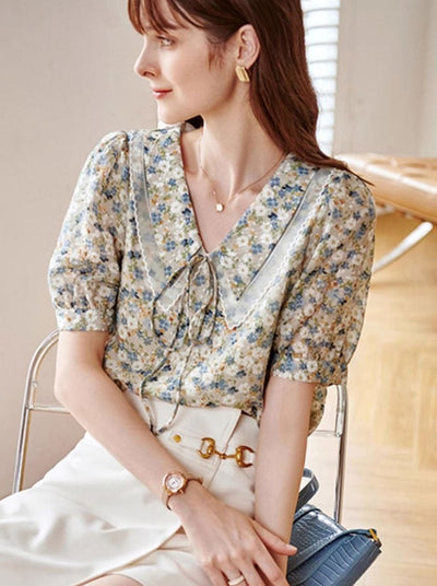 Alyssa Retro Doll Collar Floral Blouse