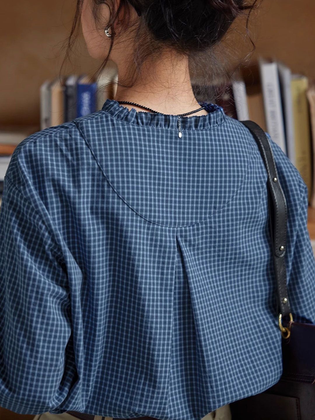 Madison Vintage V-Neck Ruffle Plaid Shirt