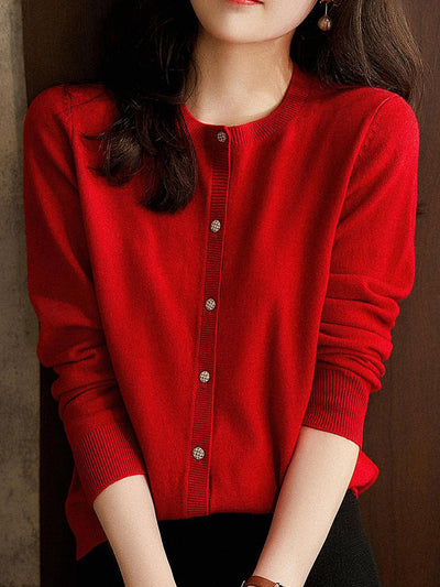 Sophia Classic Crew Neck Solid Color Knitted Cardigan
