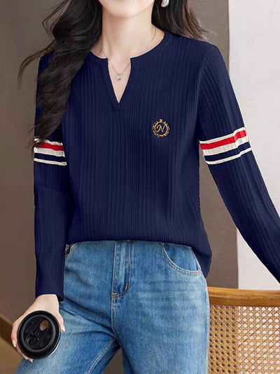 Valeria Loose V-Neck Striped Knitted Top