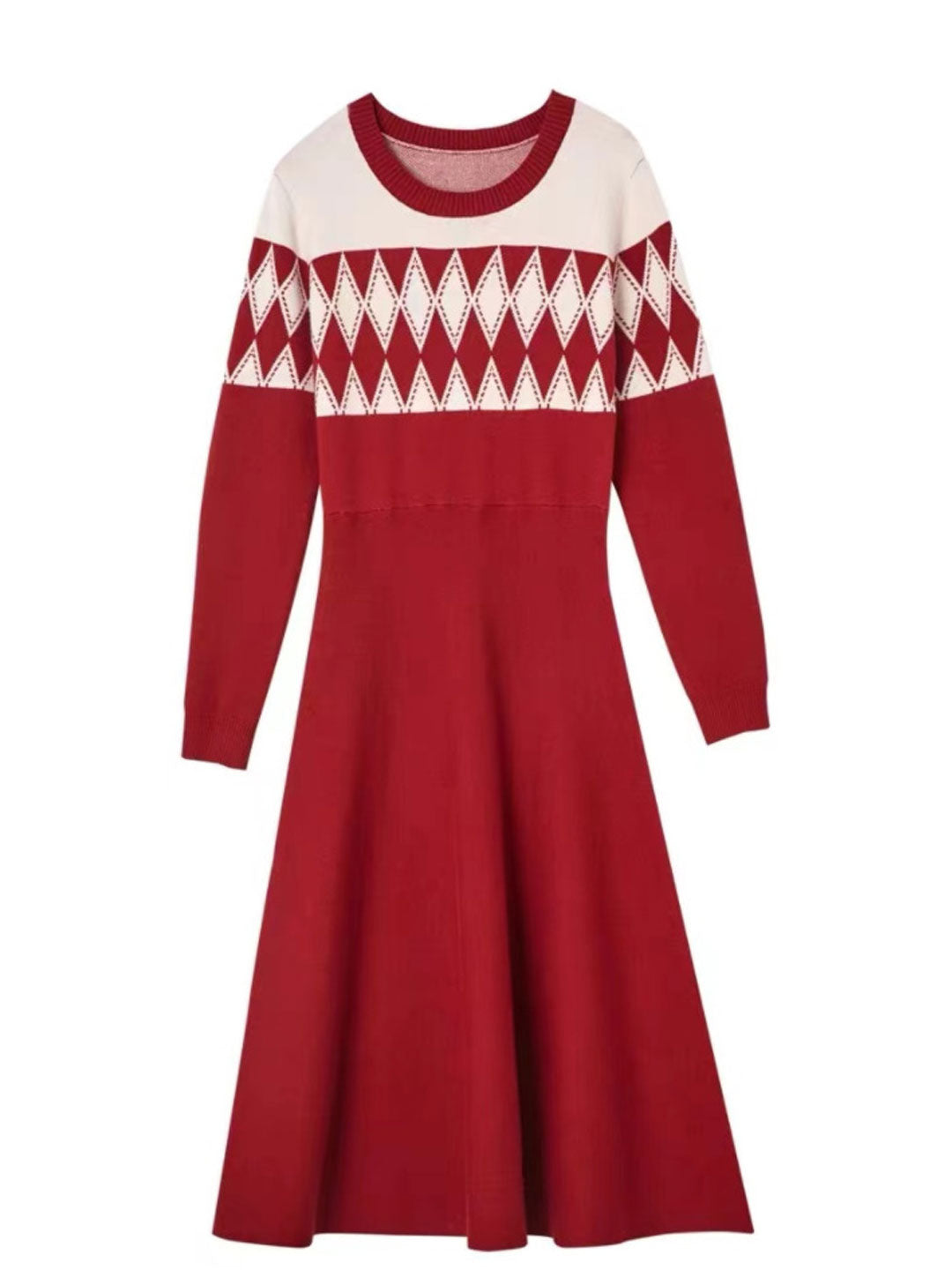 Trinity Elegant Crew Neck Contrast Knitted Dress