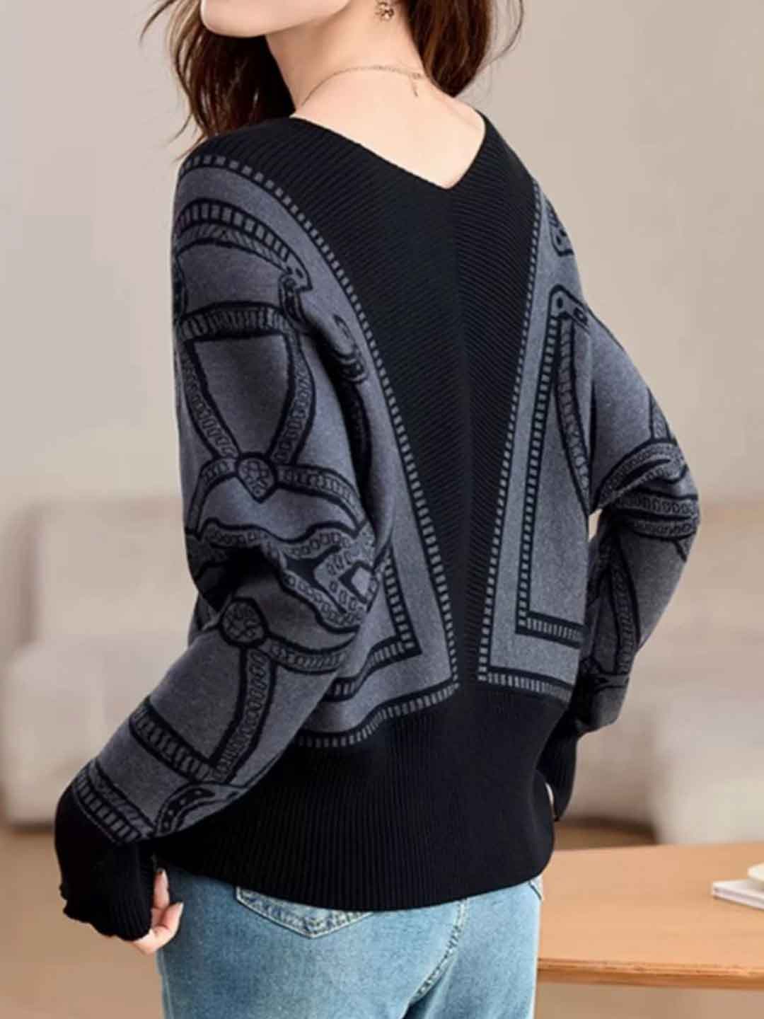 Kaitlyn Loose V-Neck Bat Sleeve Knitted Top