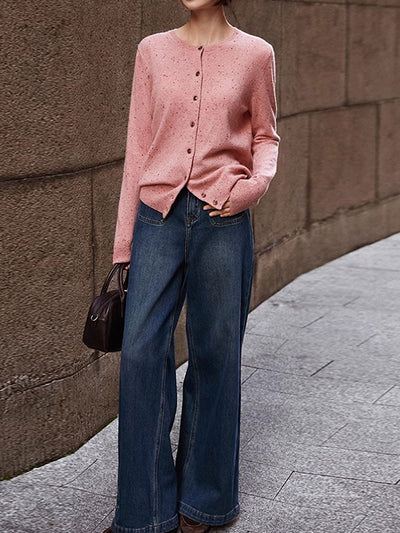 Grace Classic Crew Neck Solid Color Knitted Cardigan