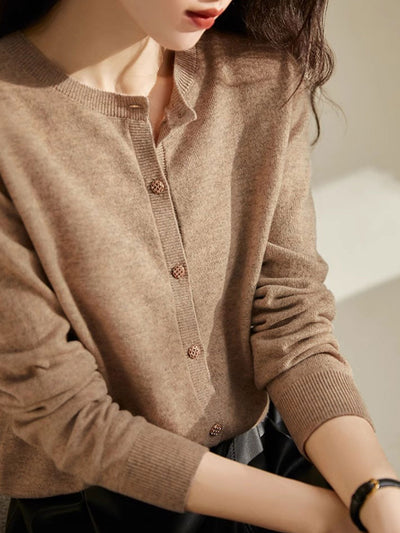 Sophia Classic Crew Neck Solid Color Knitted Cardigan