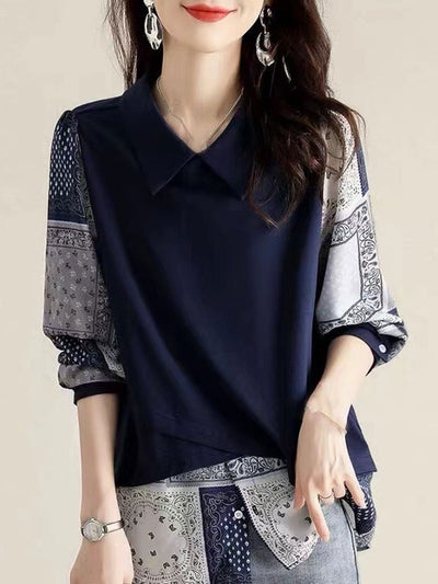 Zoe Casual Contrasting Chiffon Pullover Shirt