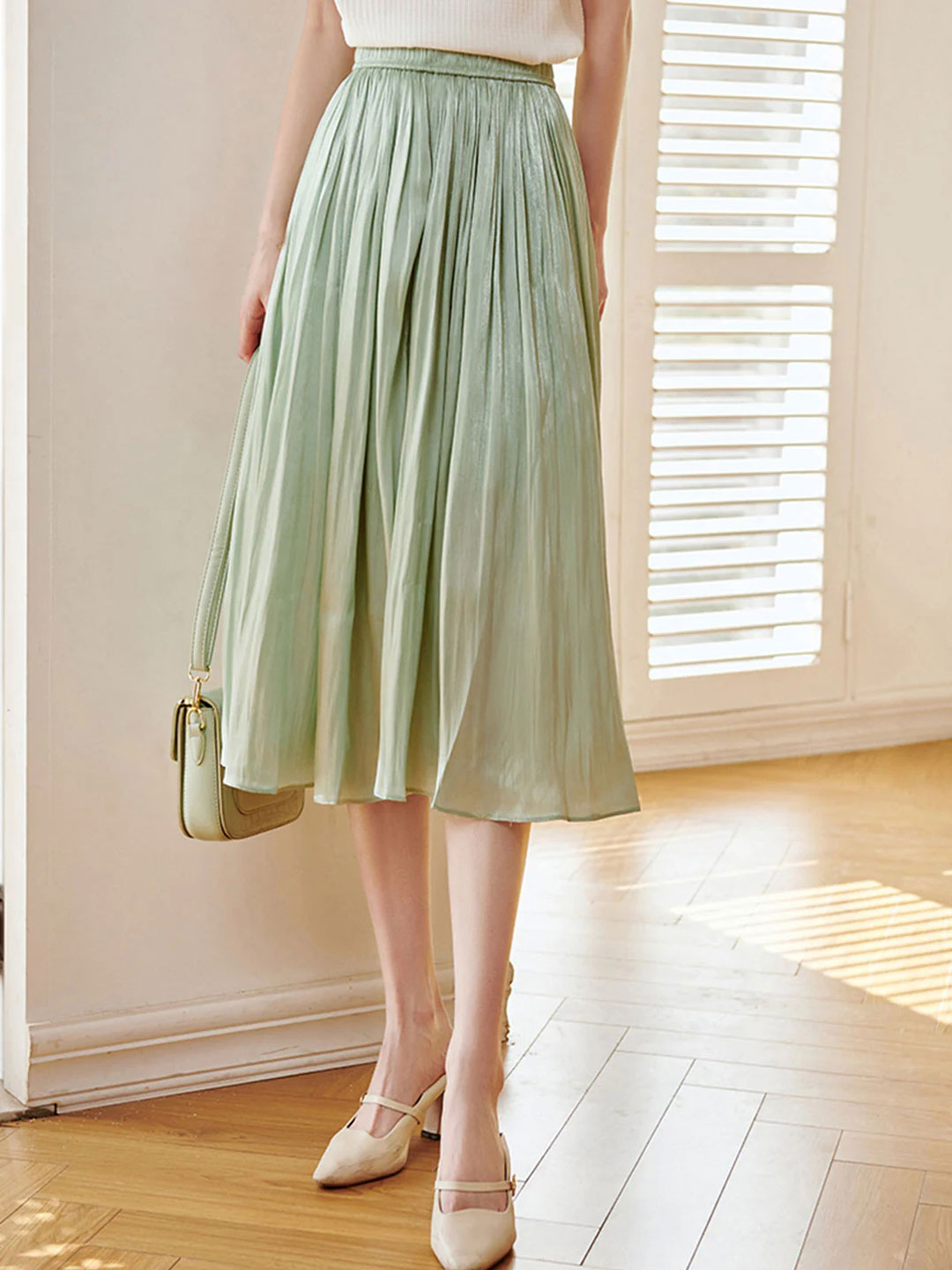 Clara French Style High Rise Vacation Full Skirt-Green