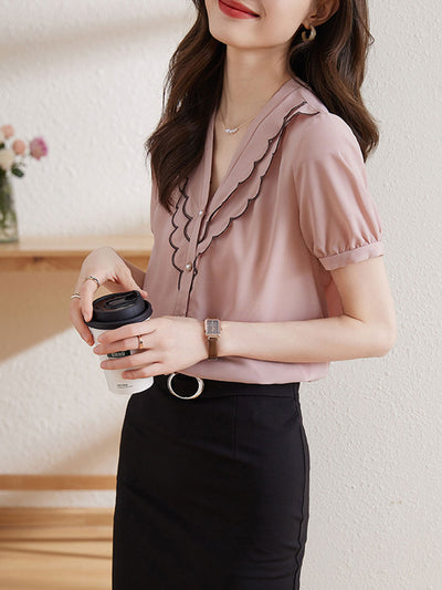 Natalie Classic V-neck Chiffon Top-Puprle