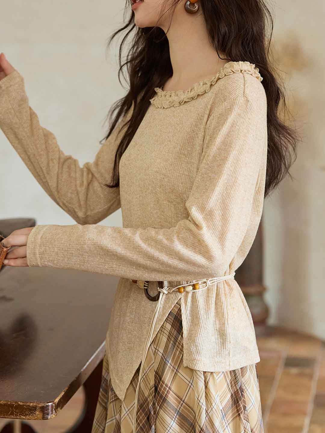 Kylie Slim Auricular Collar Knitted Top