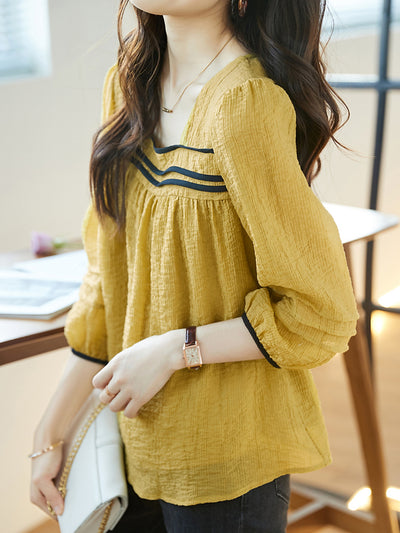 Bella Classic Back Hollowed Blouse-Yellow