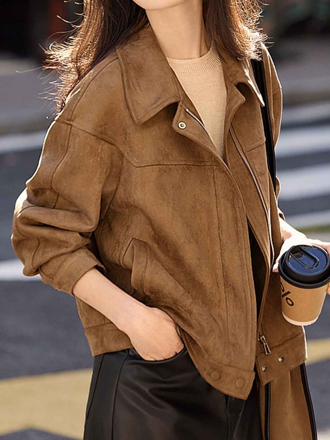 Ella Casual Lapel Suede Jacket
