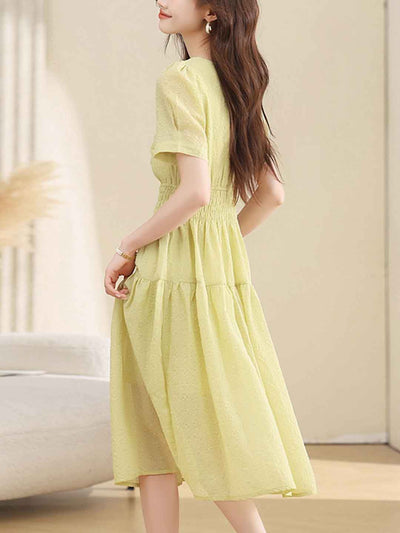 Caroline Classic V-Neck Solid Color Chiffon Dress