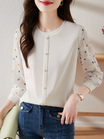 Jessica Classic Polka-Dot Chiffon Sleeve Knitted Top