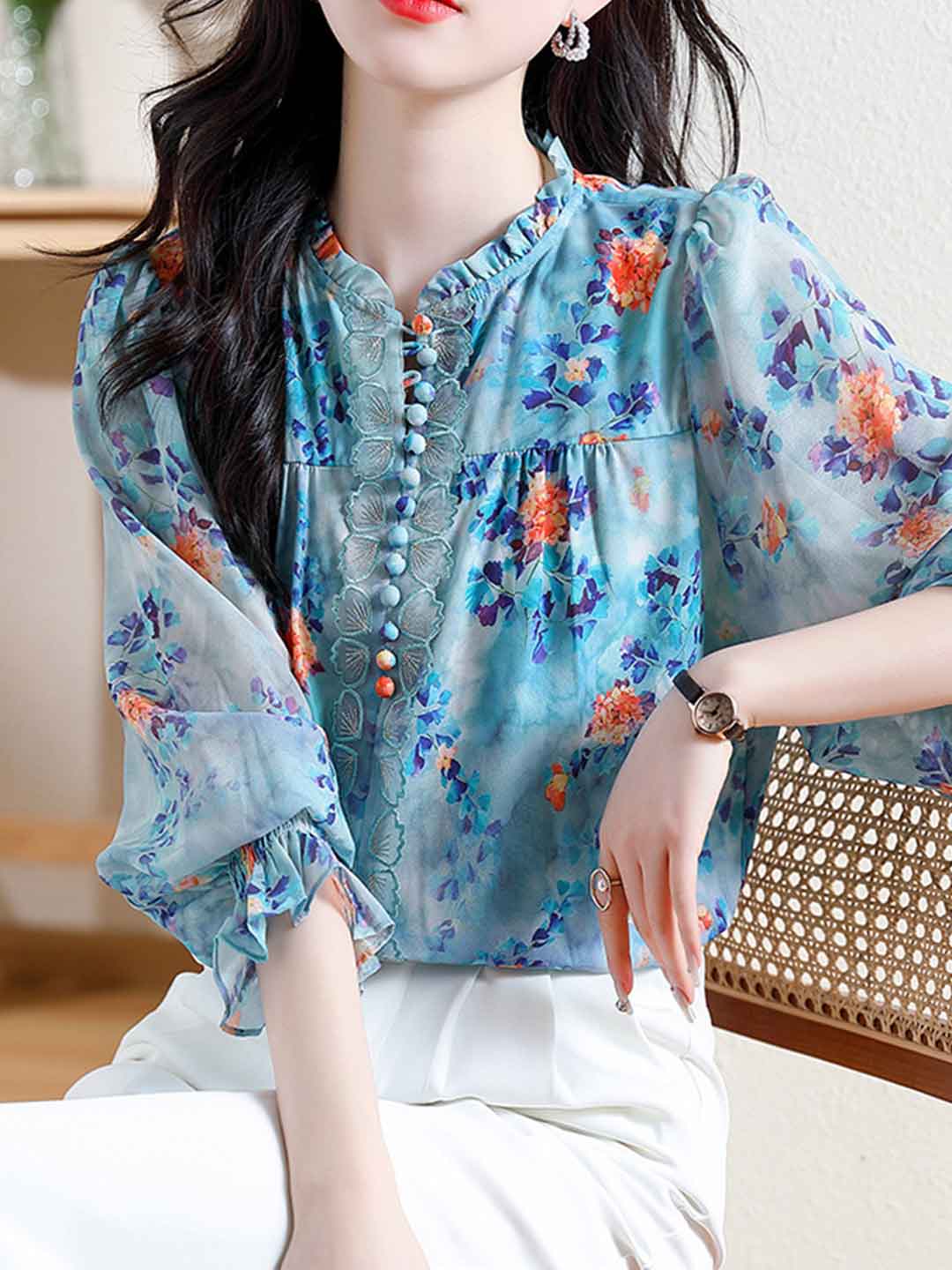 Jessica Classic Floral Printed Chiffon Top