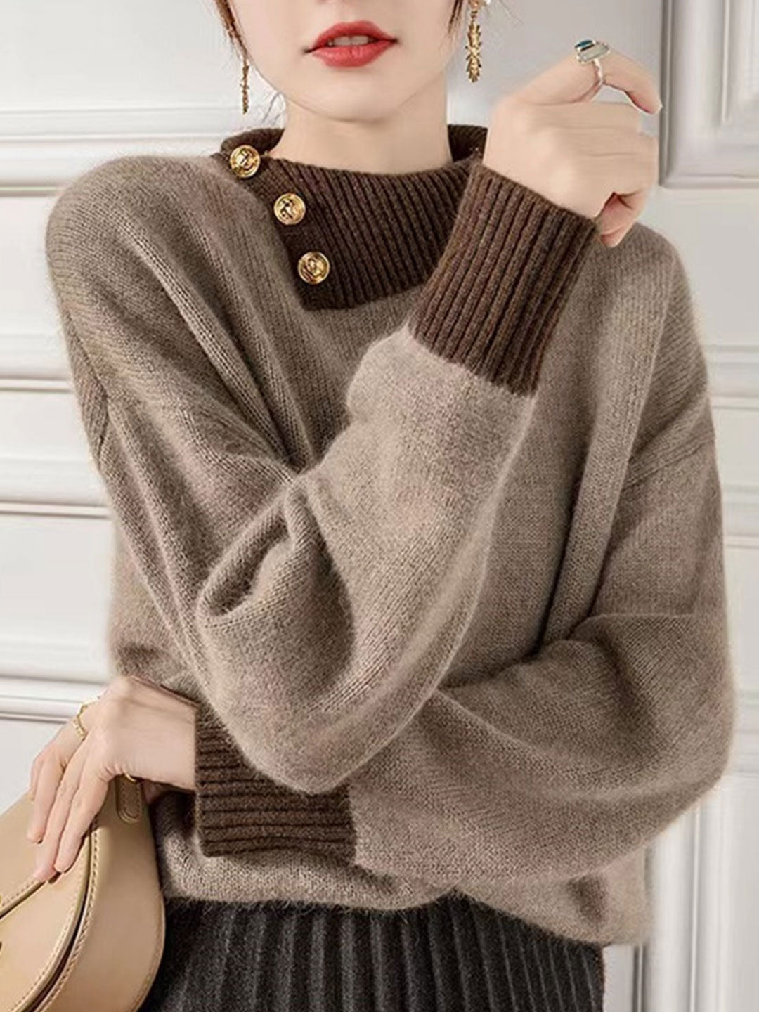 Brianna Casual Turtleneck Color-Blocked Pullover Sweater