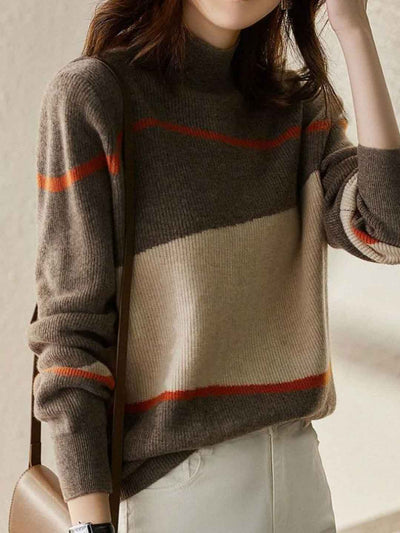 Maria Loose Turtleneck Color-Block Knitted Sweater
