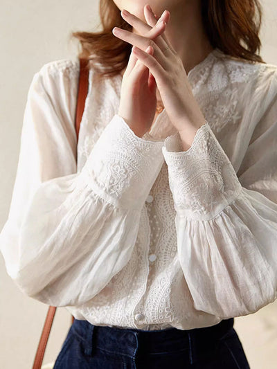 Abigail Vacation V-Neck Solid Color Embroidered Top