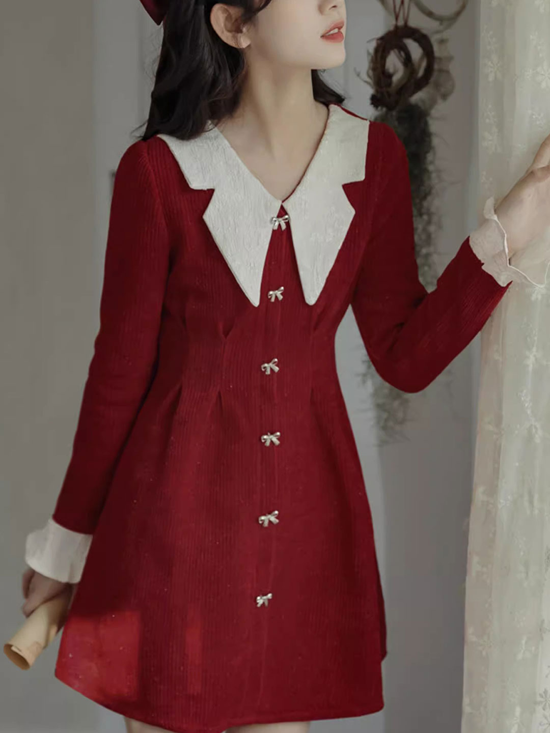 Sarah Classic Doll Collar Contrasting Color Dress