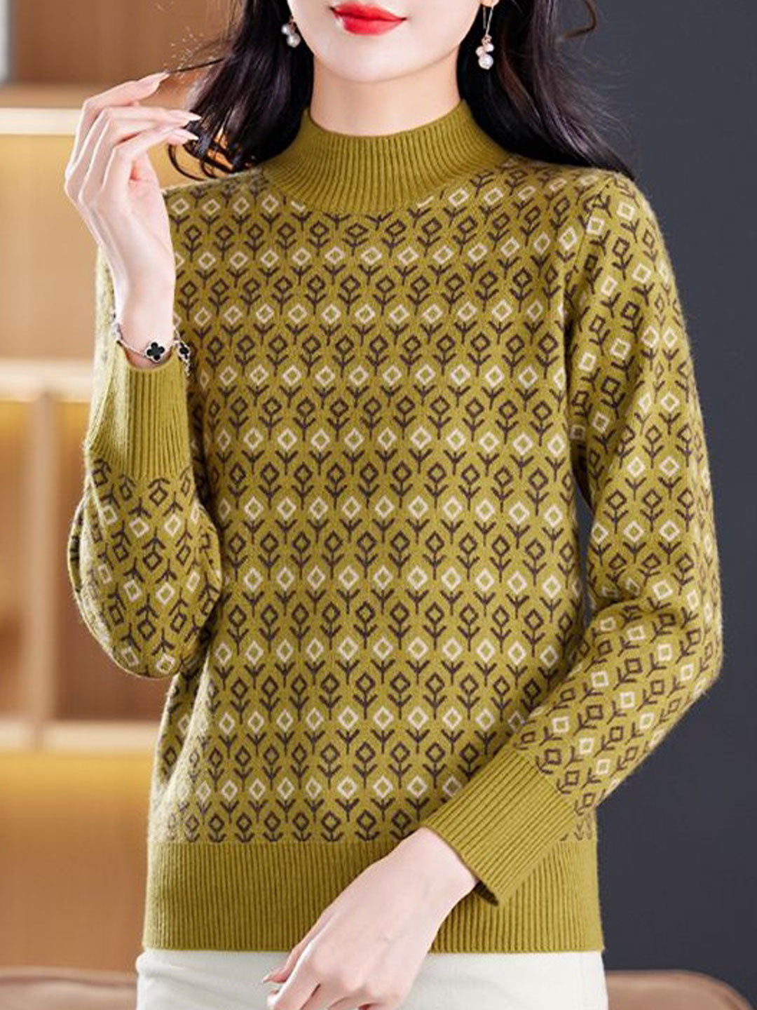 Brianna Classic Jacquard Turtleneck Knitted Sweater