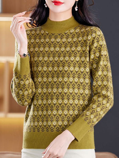 Brianna Classic Jacquard Turtleneck Knitted Sweater