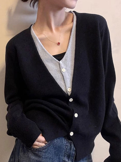 Layla V-Neck Mock Two-Piece Knitted Cardigan