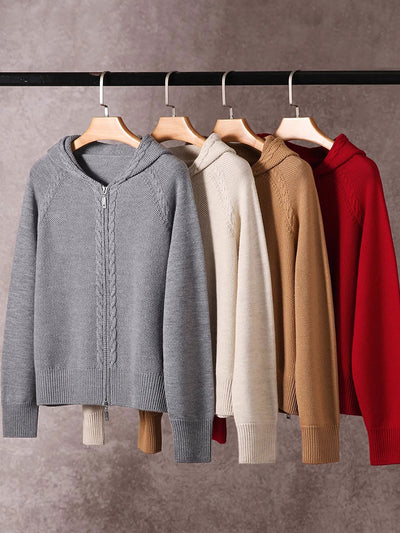 Ava Loose Double Zipper Hooded Knitted Cardigan