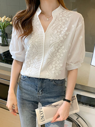 Alexa Embroidered Jacquard Lace Shirt