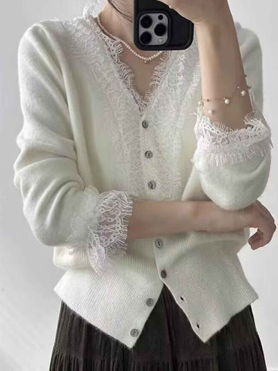 Trinity Slim V-Neck Lace Knitted Cardigan