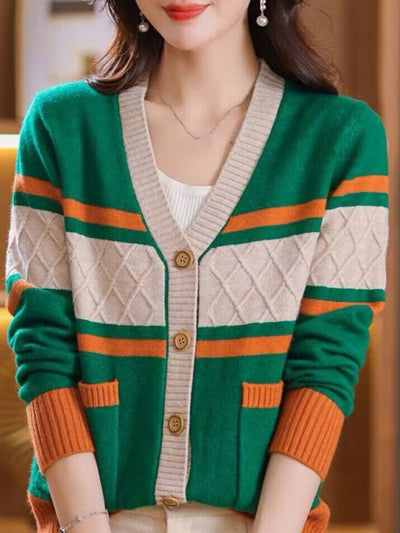 Taylor Classic V-neck Colorblock Knitted Cardigan