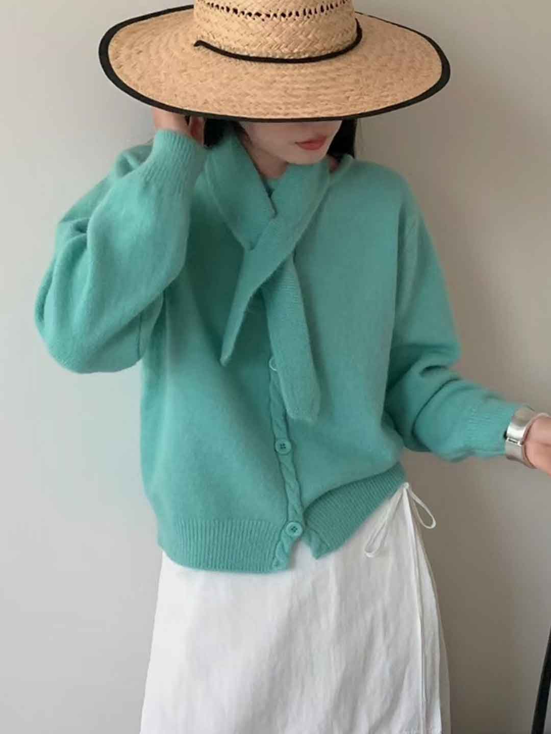 Olivia Classic Scarf Solid Color Knitted Cable Cardigan