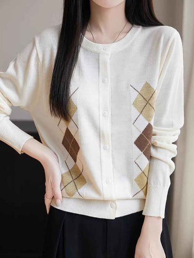 Rachel Loose Crew Neck Diamond Knitted Top