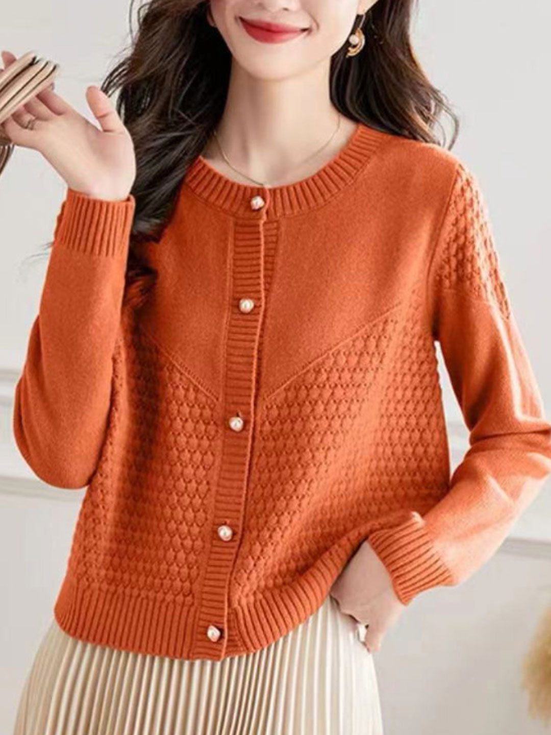 Sophia Loose Crew Neck Knitted Sweater Cardigan