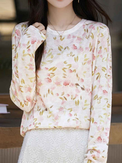 Nevaeh Casual Crew Neck Printed Wool Top-K