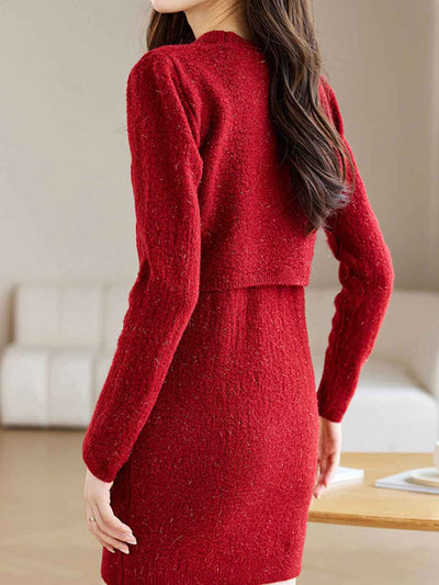 Ava Classic Crew Neck Bow Knitted Sweater Dress