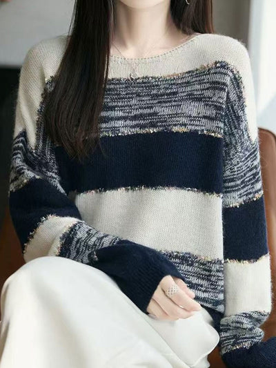 Molly Loose Crew Neck Contrastted Knitted Sweater