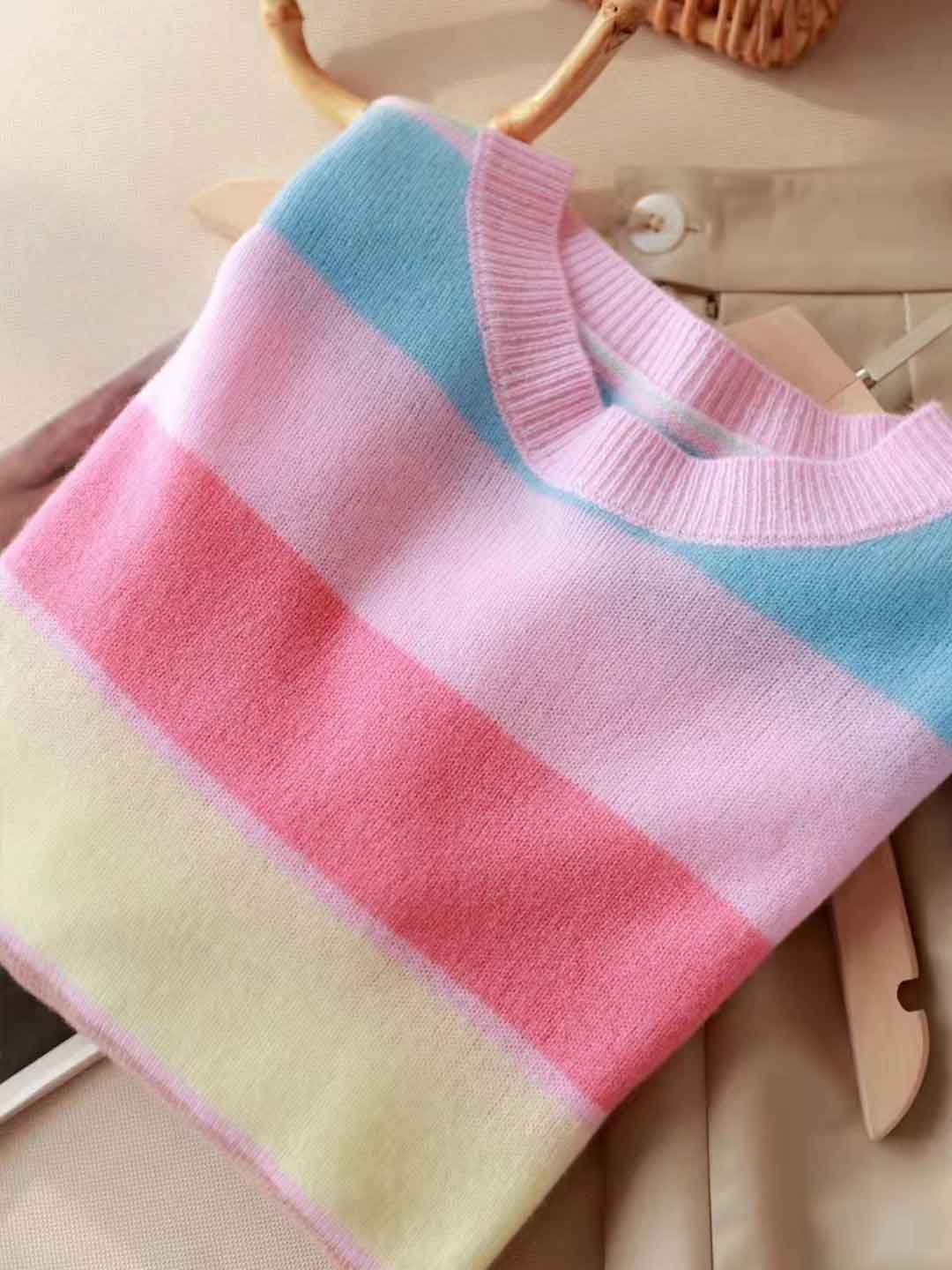 Zoey Loose Crew Neck Striped Pullover Knitted Sweater