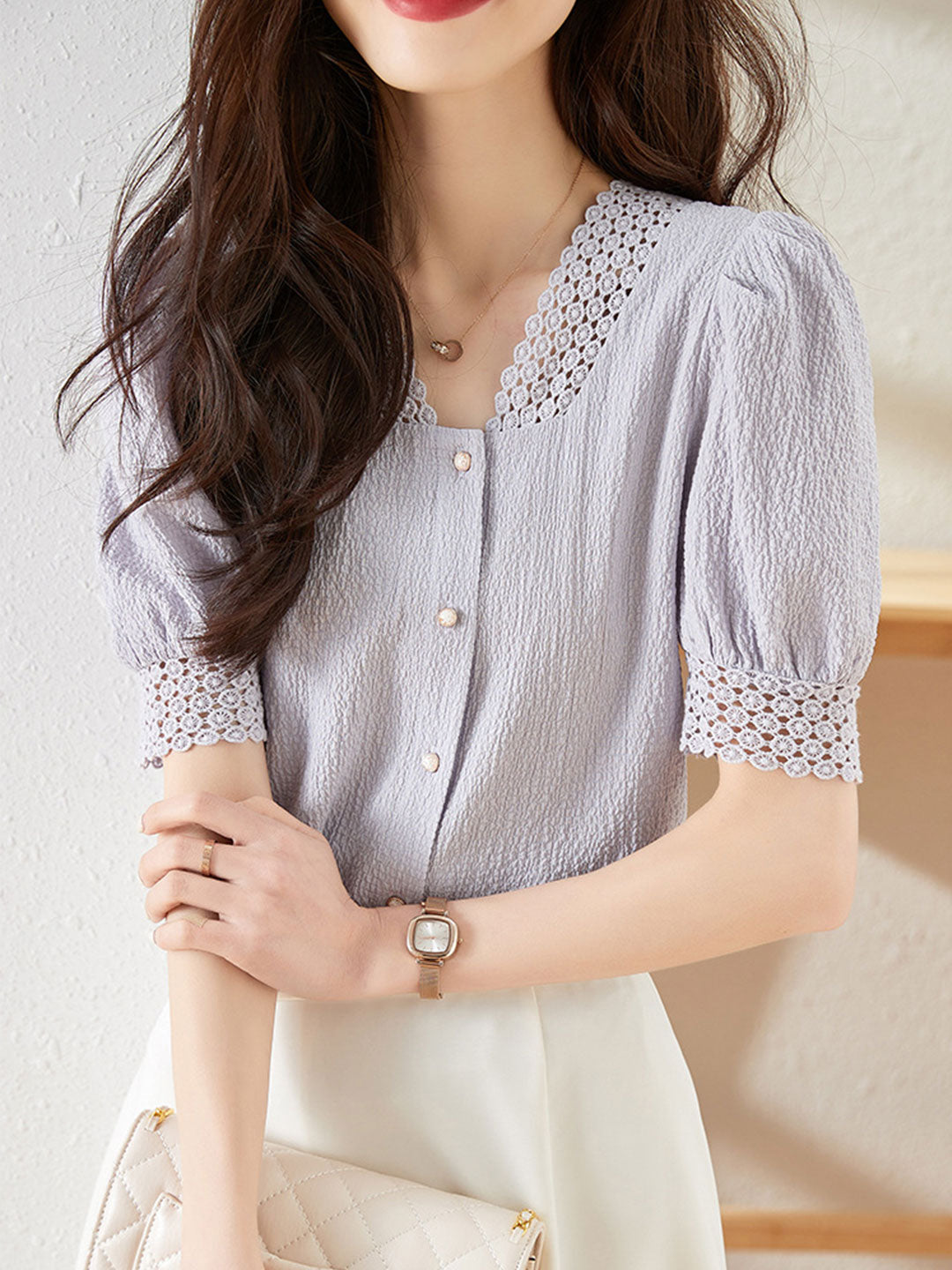 Sydney Elegant Hollowed Button Top-Apricot