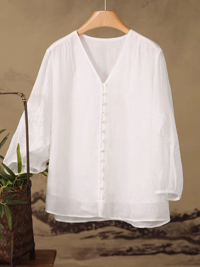 Sophie Loose V-Neck Embroidered Top