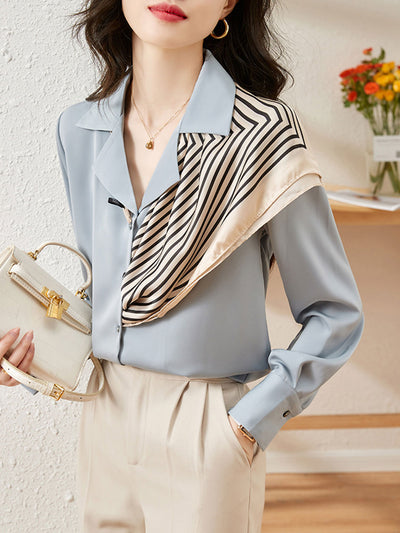 Lauren Classic Suit Collar Contrast Satin Shirt