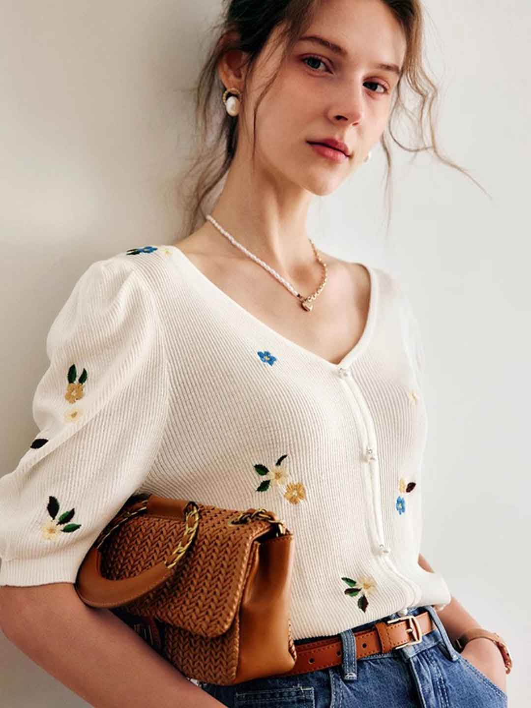 Emily Retro Puff Sleeve Knitted Sweater