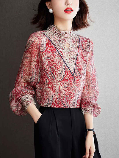 Kayla Retro Embroidered Balloon Sleeve Blouse