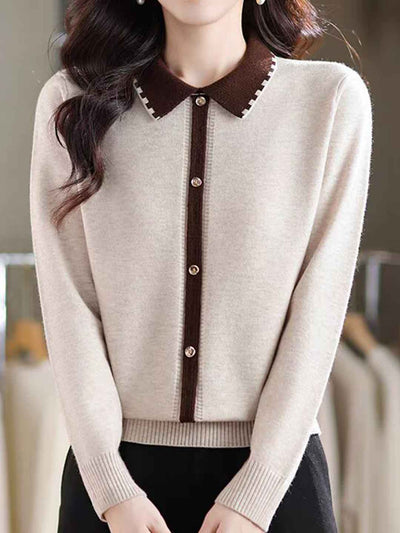 Avery Loose Lapel Colorblocked Knitted Sweater