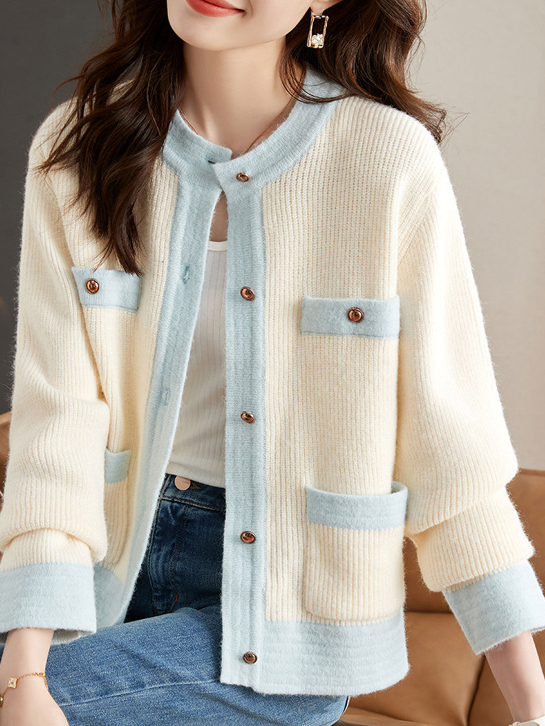 Sarah Classic Crew Neck Knitted Cardigan