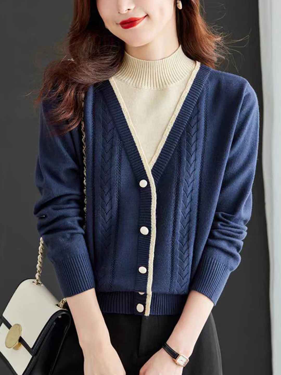 Valeria Loose Turtleneck Mock Two-Piece Knitted Sweater