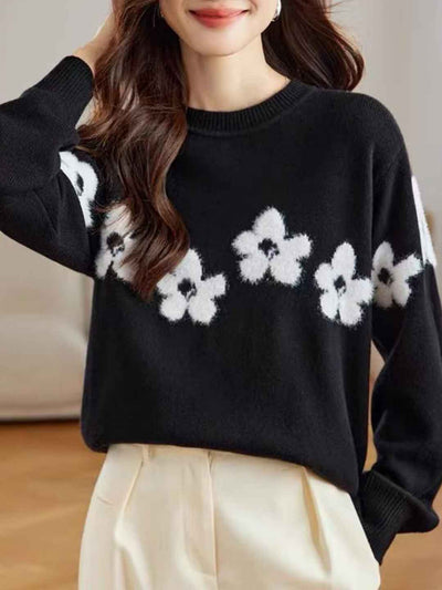 Sophia Loose Crew Neck Ribbed Knitted Sweater