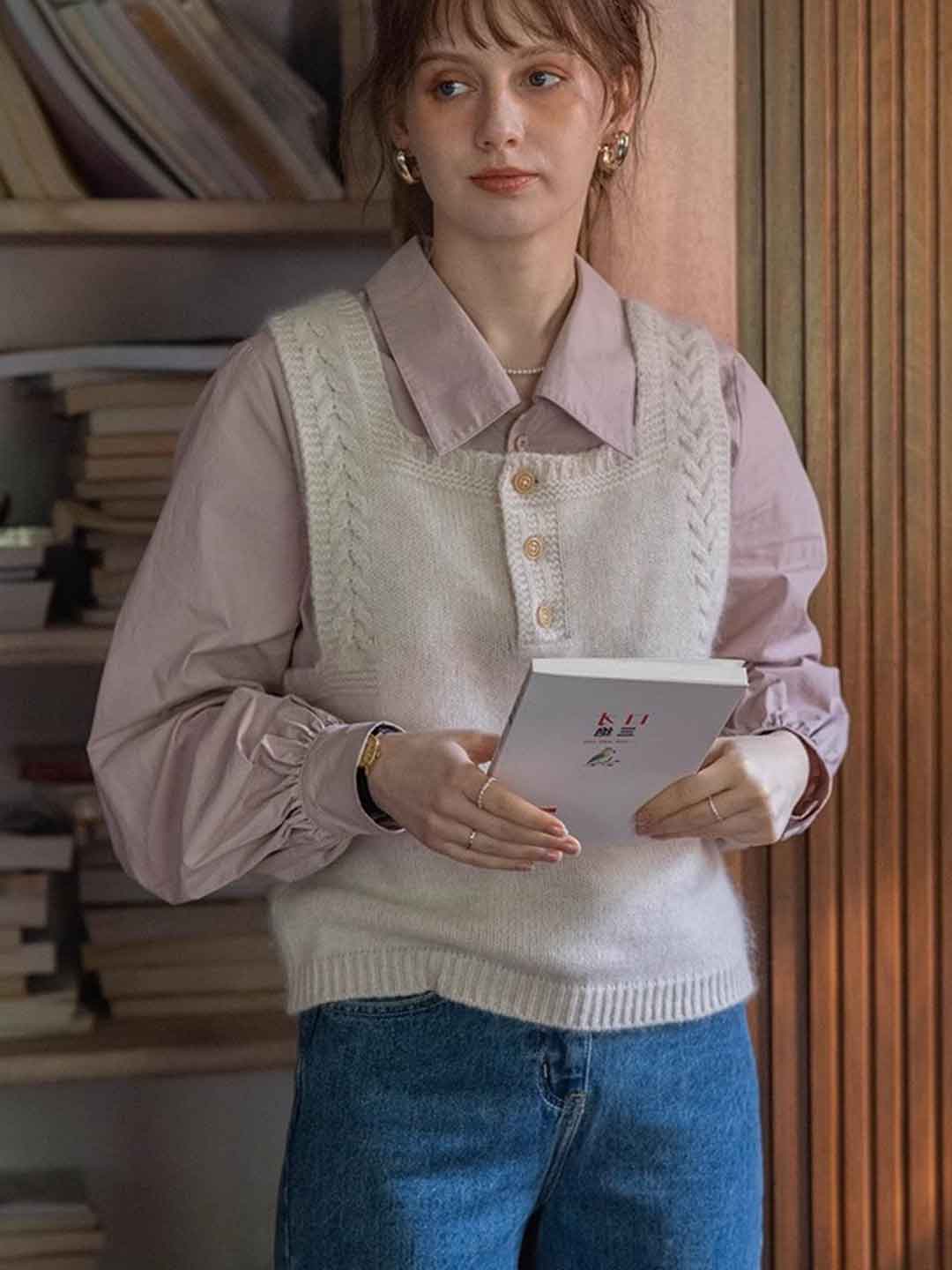 Hannah Retro Square Neck Cable Knitted Vest