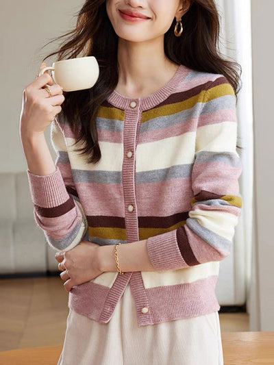 Emma Classic Rainbow Striped Knitted Cardigan