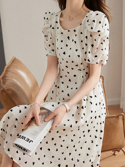 Olivia Retro Polka Dot Puff Sleeve Dress